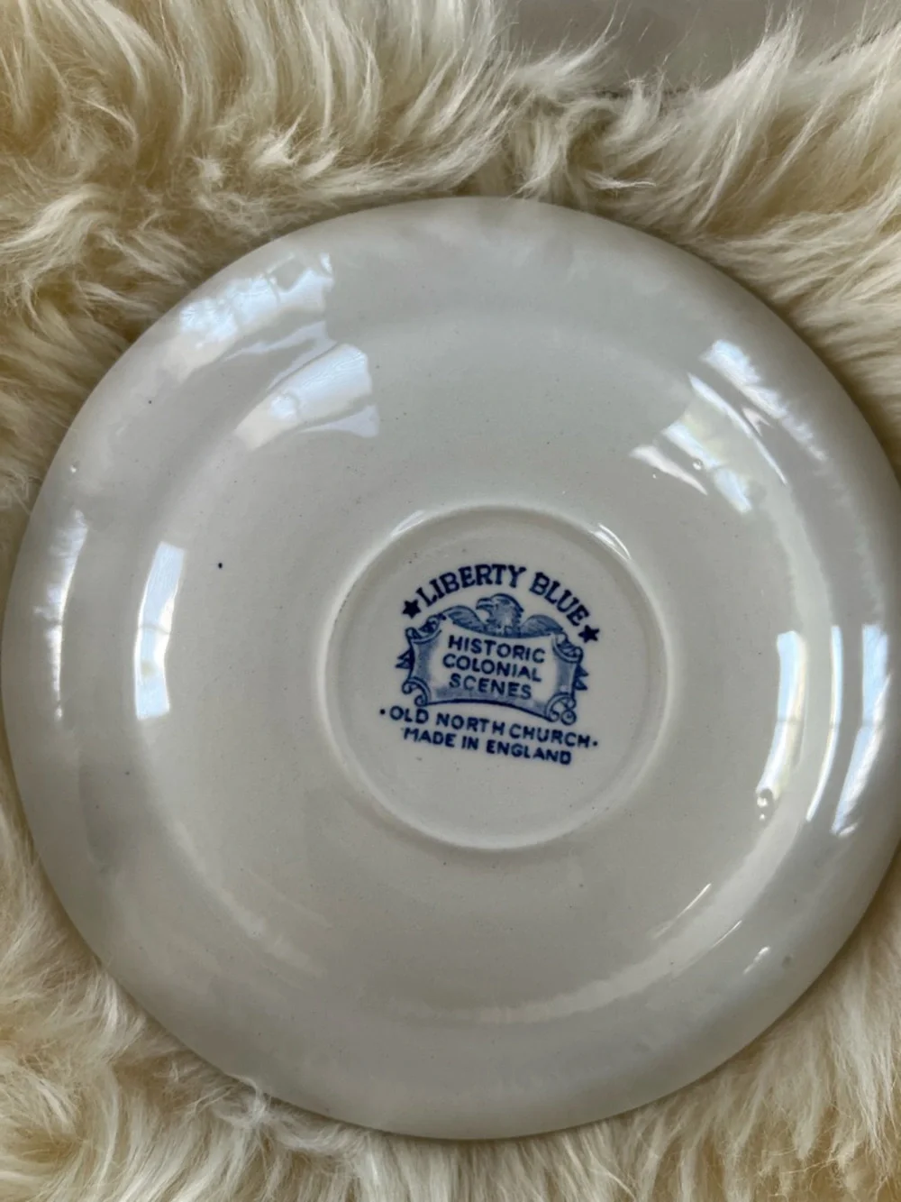 Staffordshire Ironstone Liberty Blue Tea Cup Saucers Old North Church Set Of 4
